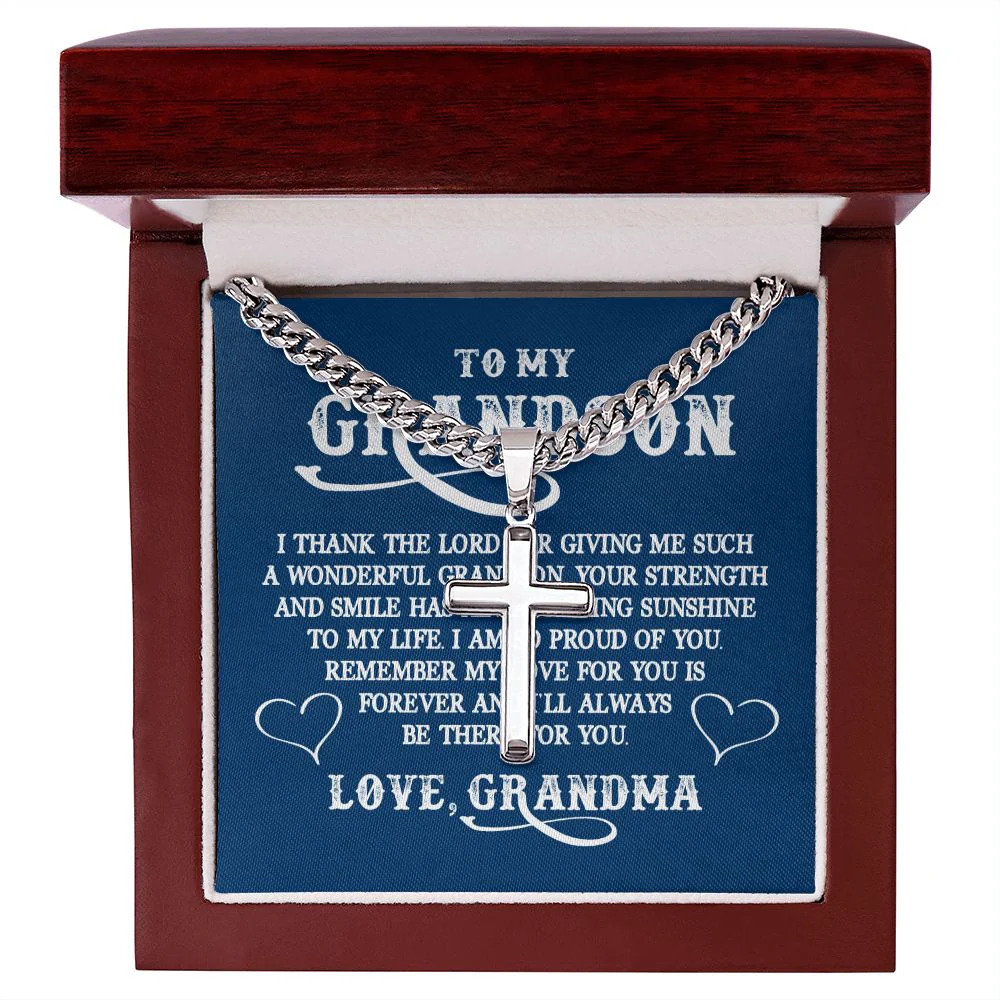 To My Grandson I Thank the Lord for You Artisan Cross Cuban Chain Luxury Box